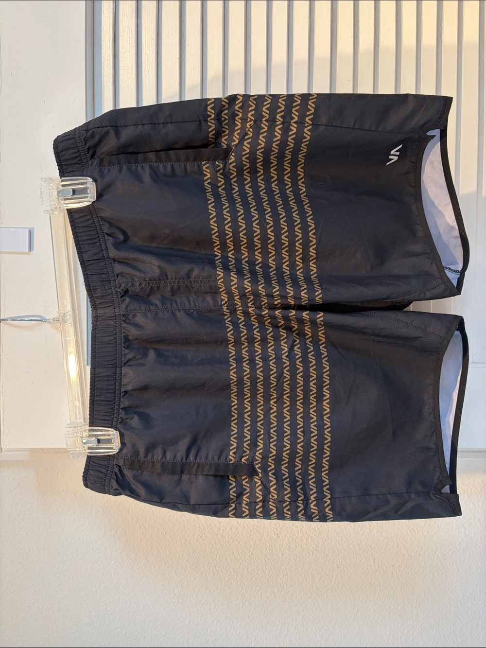 RVCA Black Board Shorts with Brown Stripe Pattern
